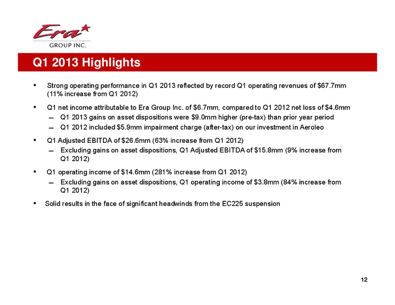 Q1 2013 EARNINGS CALL – Era Helicopters – slide 12