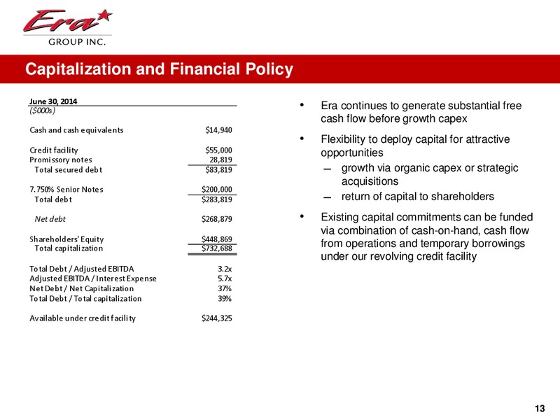 Q2 2014 EARNINGS CALL – Era Helicopters – slide 13