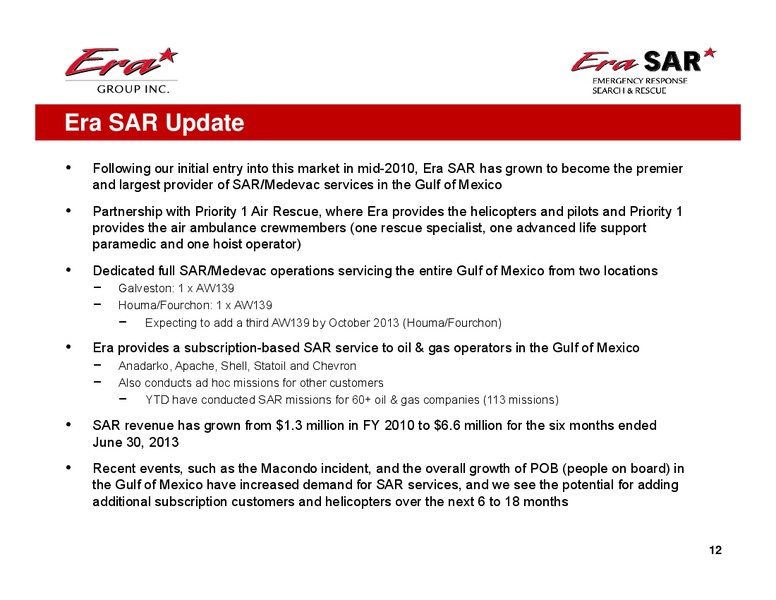 Q2 2013 EARNINGS CALL – Era Helicopters – slide 12