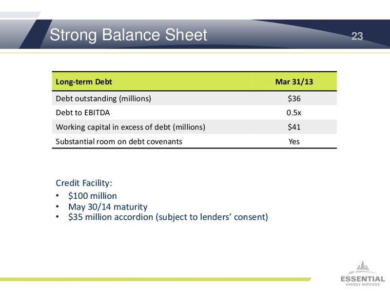 JUNE 2013 INVESTOR PRESENTATION – Essential Energy Services – slide 22