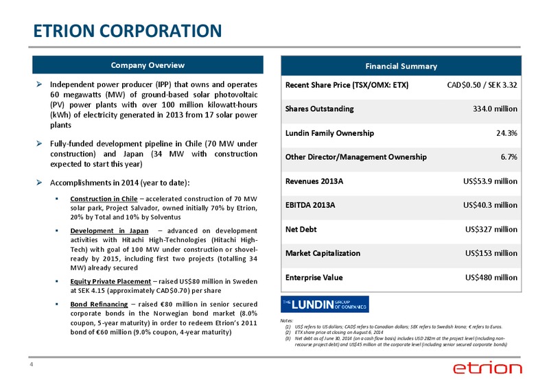 Q2 2014 Earnings Call – Etrion Corporation – slide 3