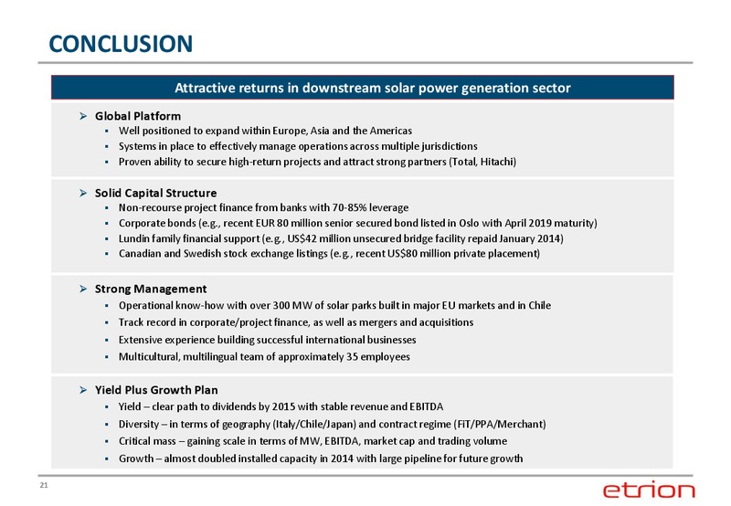 Q3 2014 EARNINGS CALL – Etrion Corporation – slide 20