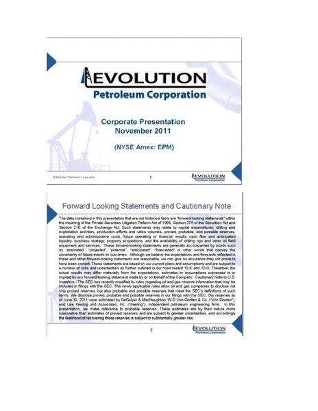 NOVEMBER 2011 CORPORATE PRESENTATION – Evolution Petroleum Corp. – slide 1