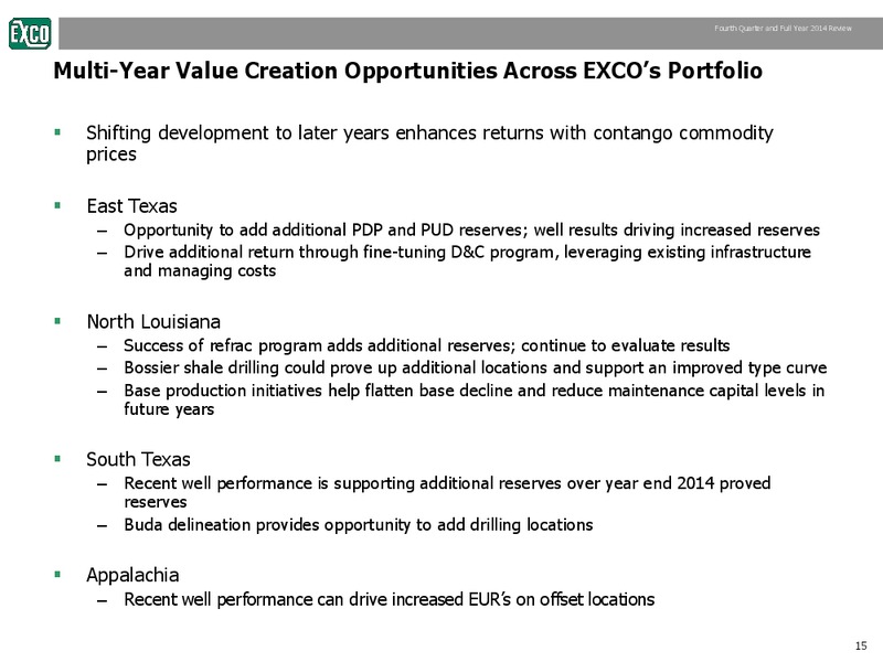 Fourth Quarter & Full Year 2014 Review – Exco Resources Inc. – slide 15