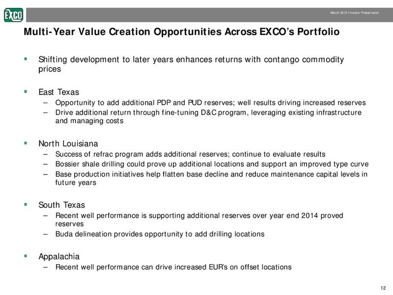 MARCH 2015 INVESTOR PRESENTATION – Exco Resources Inc. – slide 12