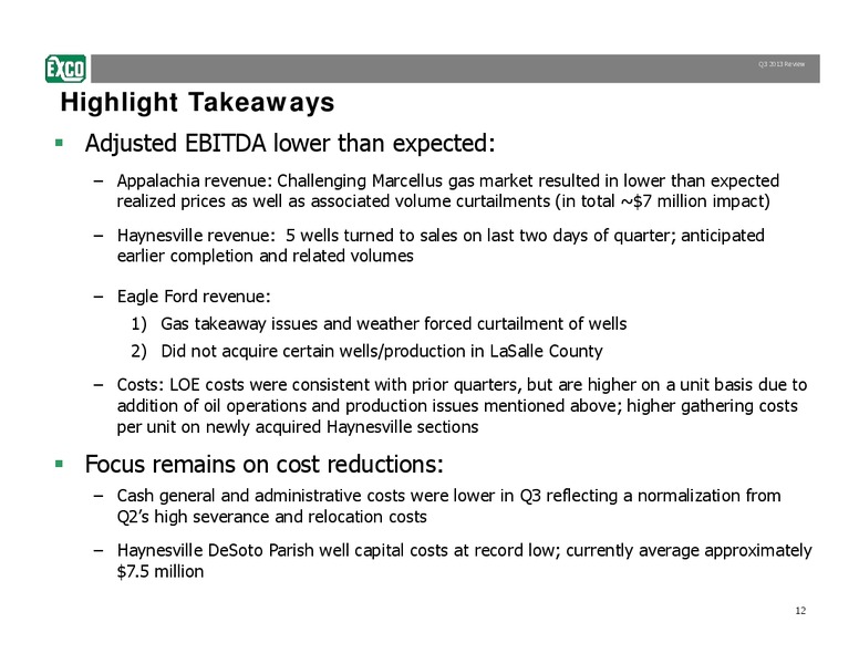 Third Quarter 2013 Review – Exco Resources Inc. – slide 12