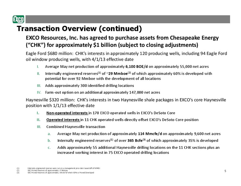 Acquisitions Overview – Exco Resources Inc. – slide 5