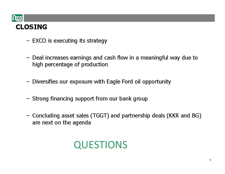 Acquisitions Overview – Exco Resources Inc. – slide 9