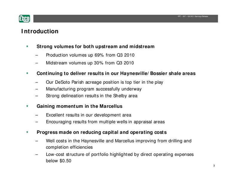 Q3 2011 Review – Exco Resources Inc. – slide 3