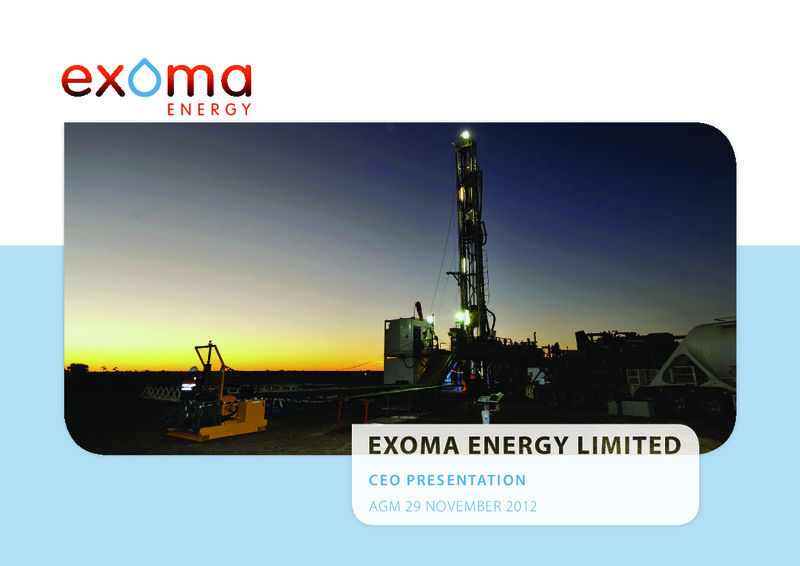 CEO PRESENTATON – Exoma Energy Limited – slide 1
