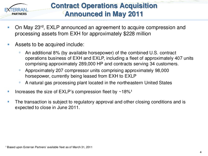 2011 MASTER LIMITED PARTNERSHIP INVESTOR CONFERENCE – Exterran Partners Lp – slide 4
