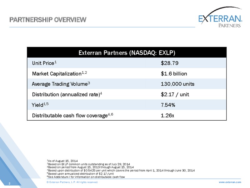 CITI ONE ON ONE MLP MIDSTREAM INFRASTRUCTURE CONFERENCE – Exterran Partners Lp – slide 2