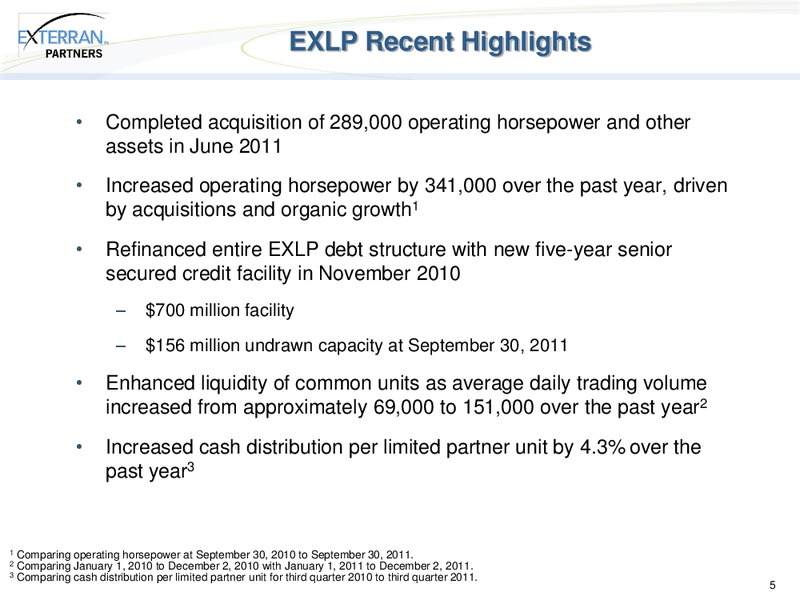 WELLS FARGO SECURITIES PIPELINE MLP AND EP SERVICES AND UTILITY SYMPOSIUM – Exterran Partners Lp – slide 5