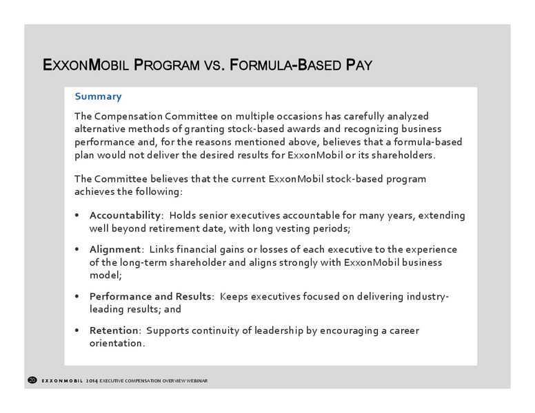 EXECUTIVE COMPENSATION OVERVIEW 2014 – ExxonMobil – slide 19