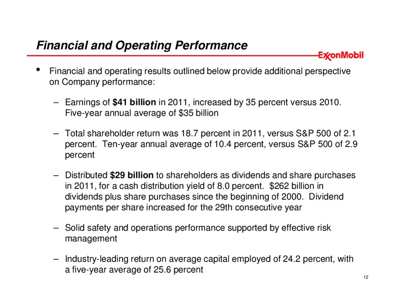EXECUTIVE COMPENSATION OVERVIEW – ExxonMobil – slide 11