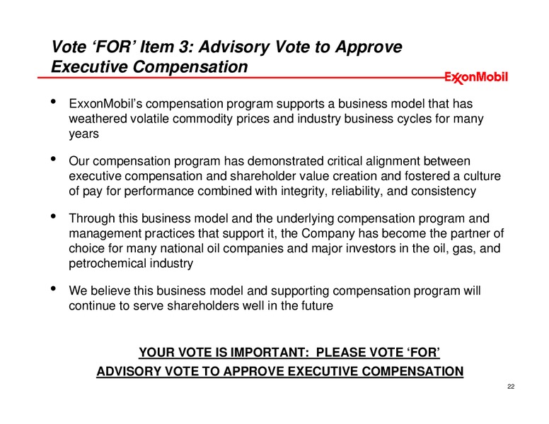 EXECUTIVE COMPENSATION OVERVIEW – ExxonMobil – slide 21