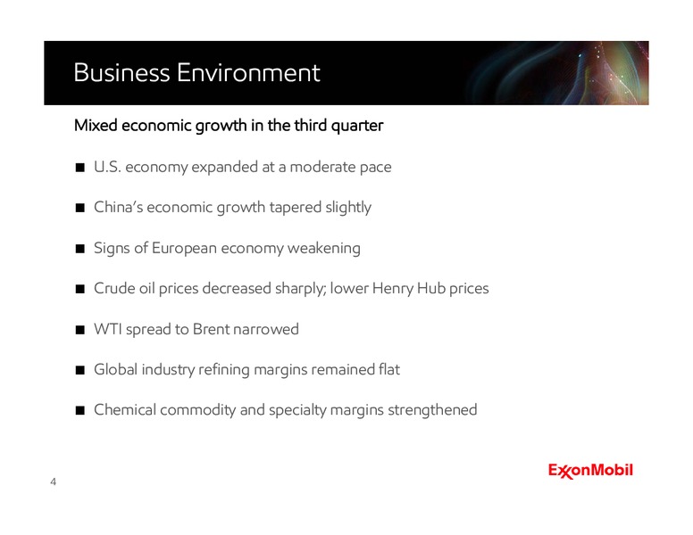 Third Quarter 2014 Earnings Call – ExxonMobil – slide 3