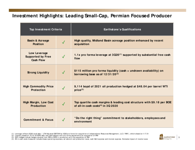 Investor Presentation   February 2021 – Earthstone Energy Inc. – slide 2