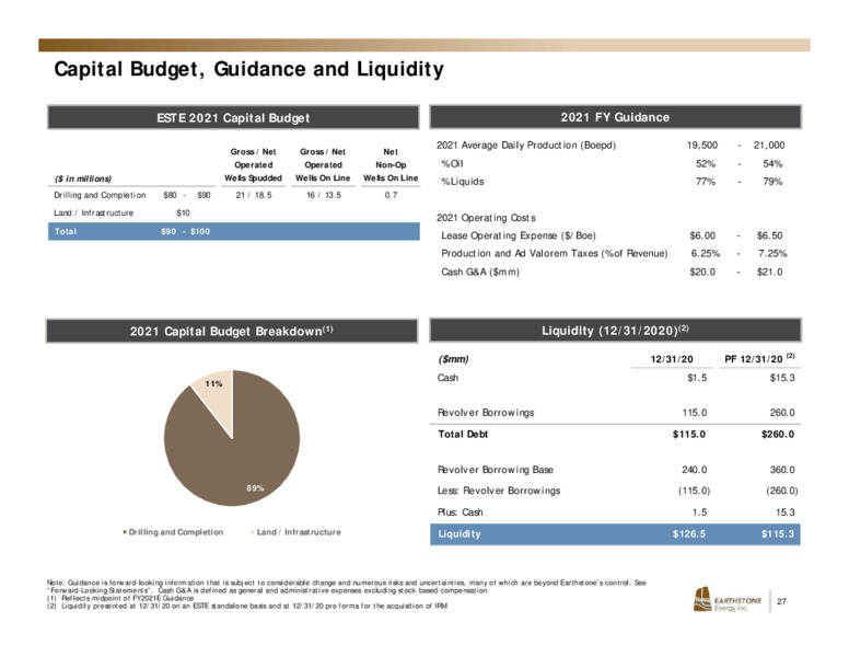 Investor Presentation   February 2021 – Earthstone Energy Inc. – slide 26