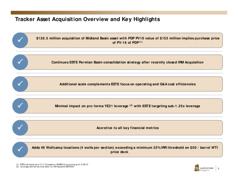 Tracker Acquisition Presentation – Earthstone Energy Inc. – slide 2