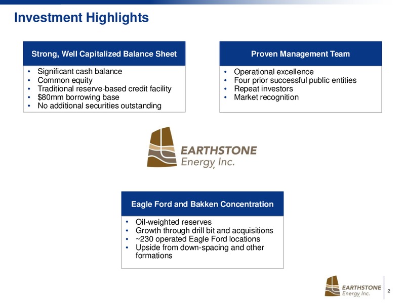 EnerCom The Oil and Gas Conference 2015 – Earthstone Energy Inc. – slide 2