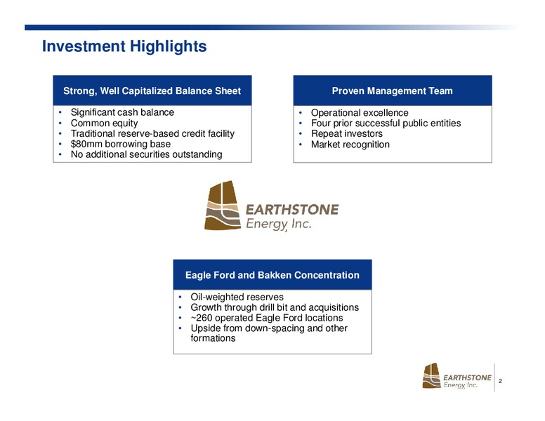 Stephens Fall Investment Conference – Earthstone Energy Inc. – slide 2