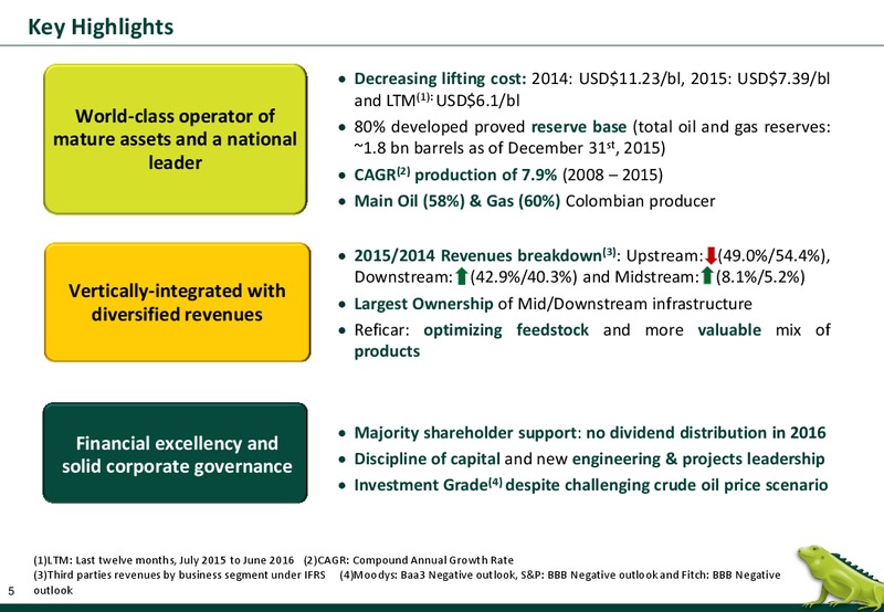 September 2016 Investor Presentation – Ecopetrol S.A. – slide 5