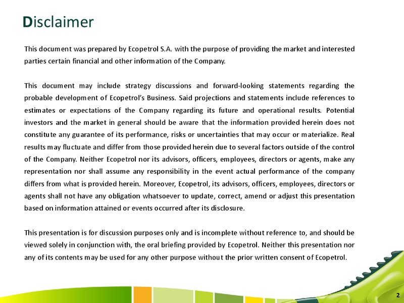 Q3 2012 EARNINGS CALL – Ecopetrol S.A. – slide 2