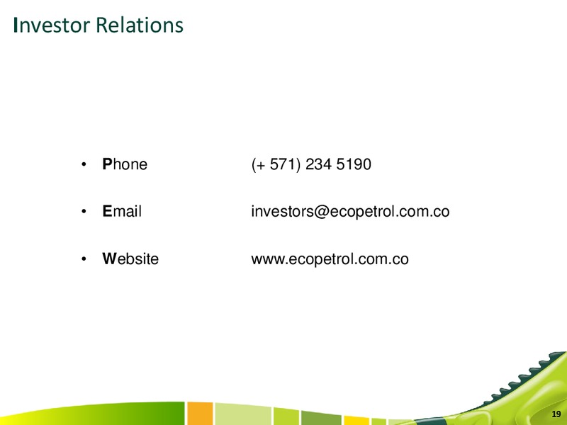 Q3 2012 EARNINGS CALL – Ecopetrol S.A. – slide 19
