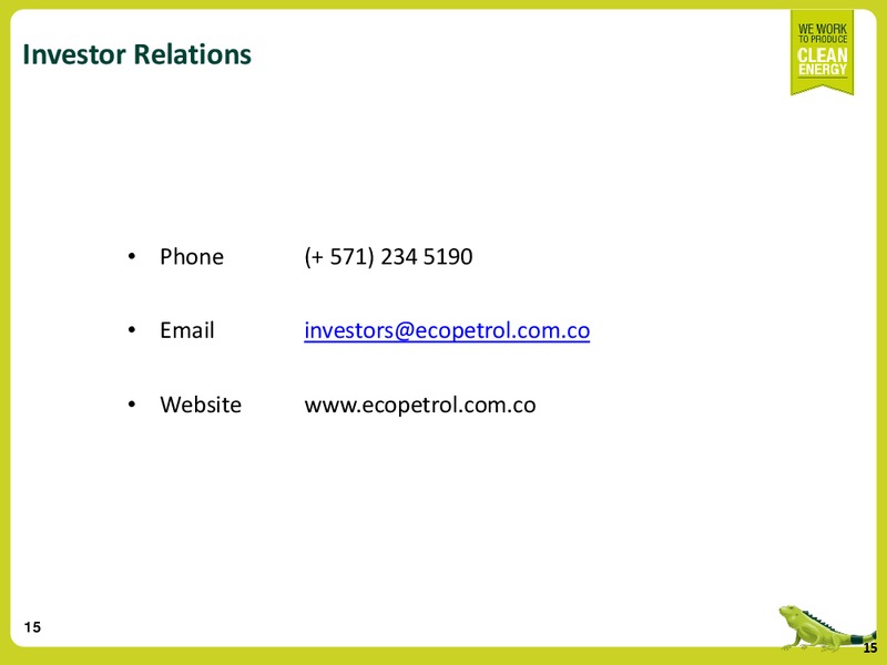 Q3 2014 EARNINGS CALL – Ecopetrol S.A. – slide 14