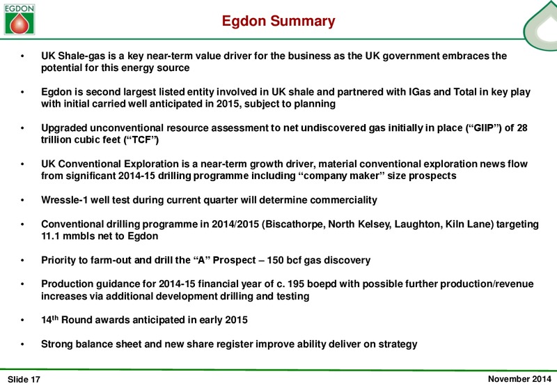 2014 EARNINGS CALL – Edgon Resources Plc – slide 17