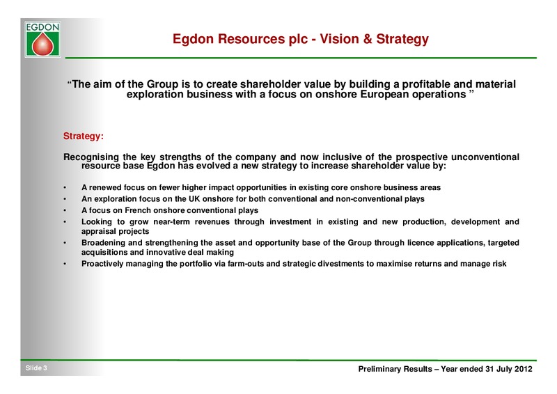 NOVEMBER 2012 INVESTOR PRESENTATION – Egdon Resources Plc – slide 3