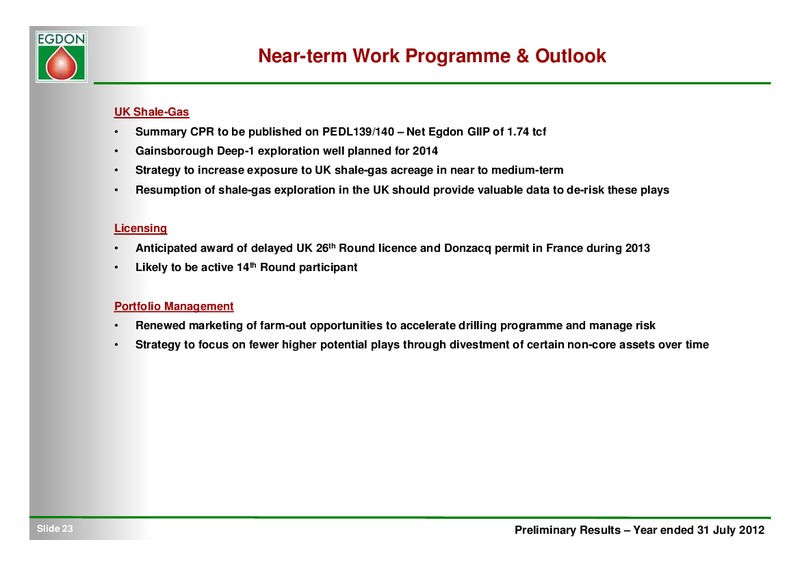 NOVEMBER 2012 INVESTOR PRESENTATION – Egdon Resources Plc – slide 23