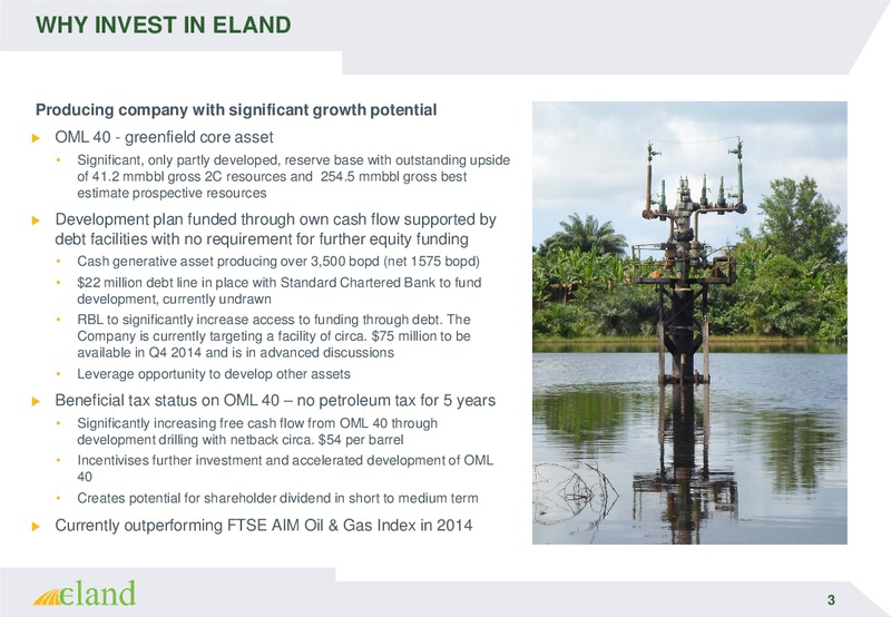 Investor Meetings – Eland Oil and Gas – slide 3
