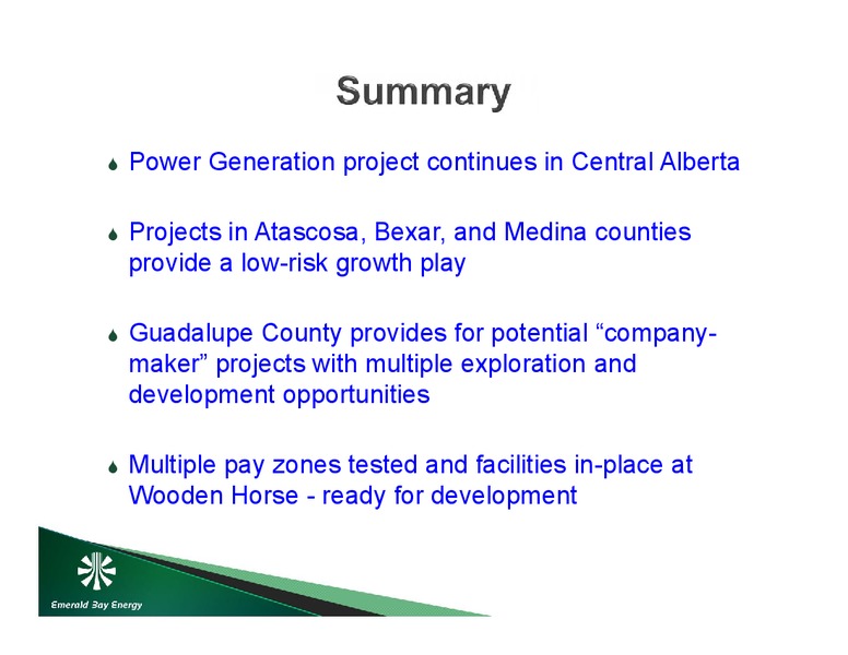 June 2015 Investor Presentation – Emerald Bay Energy Inc. – slide 18