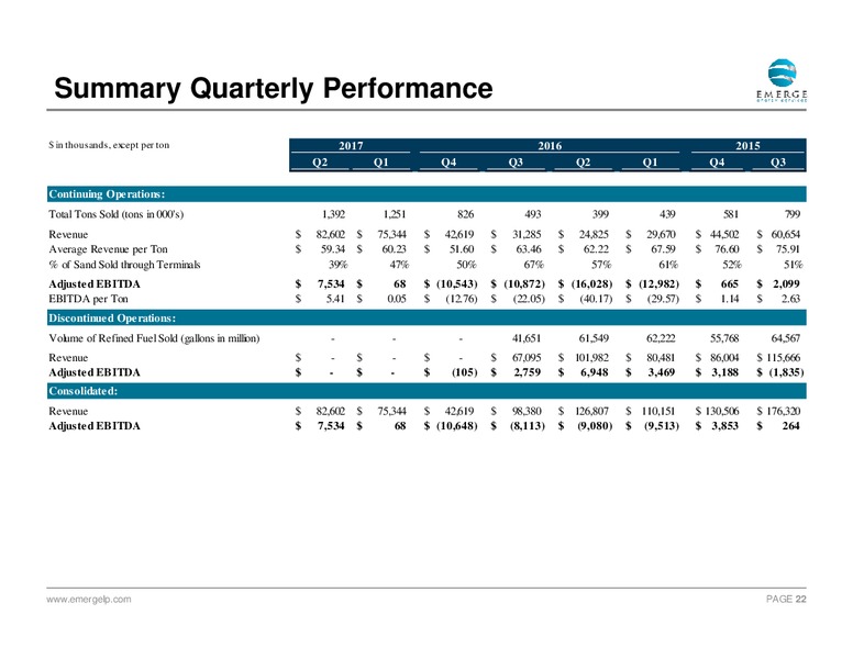 2Q 2017 Earnings Update – Emerge Energy Services Lp – slide 21