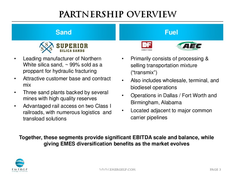 NOVEMBER 2013 INVESTOR PRESENTATION – Emerge Energy Services Lp – slide 2