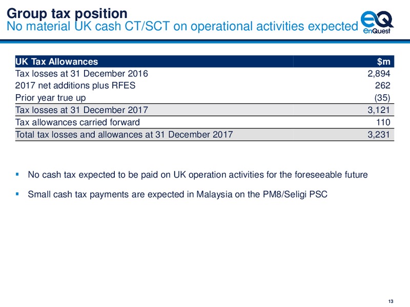 2017 Full Year Results – EnQuest PLC – slide 14