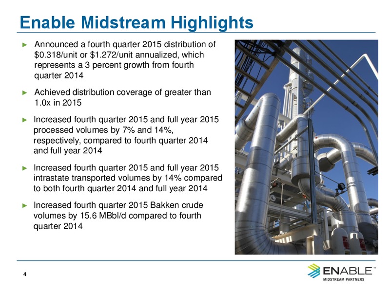 Q4 2015 Conference Call – Enable Midstream Partners Lp – slide 2