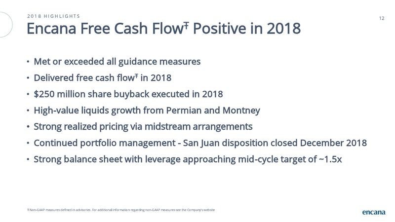 January 2019 Investor Presentation – Encana Corp – slide 12