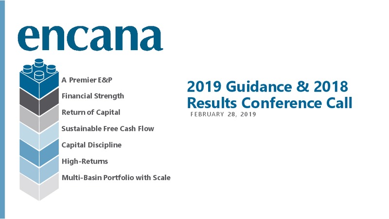2019 Gudiance and 2018 Results – Encana Corp – slide 1