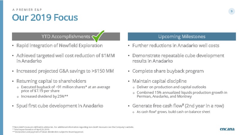 1Q 2019 Earnings Presentation – Encana Corp – slide 9