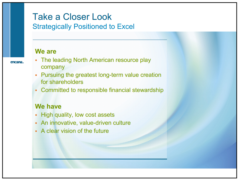 November 2011 Investor Presentation – Encana Corp – slide 2