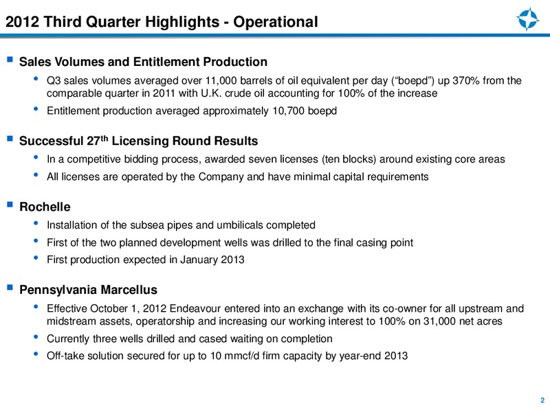 Q3 2012 EARNINGS REVIEW – Endeavour International Corp – slide 2