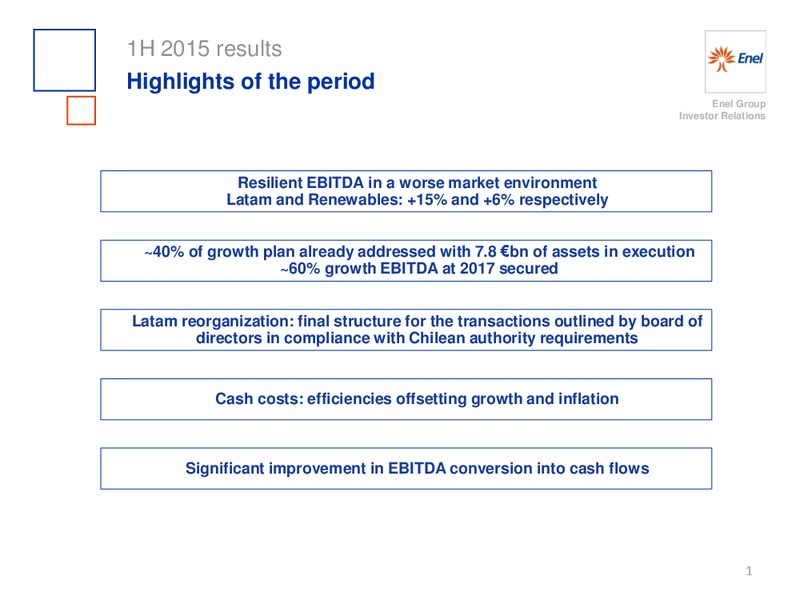 H1 2015 Results – Enel – slide 2
