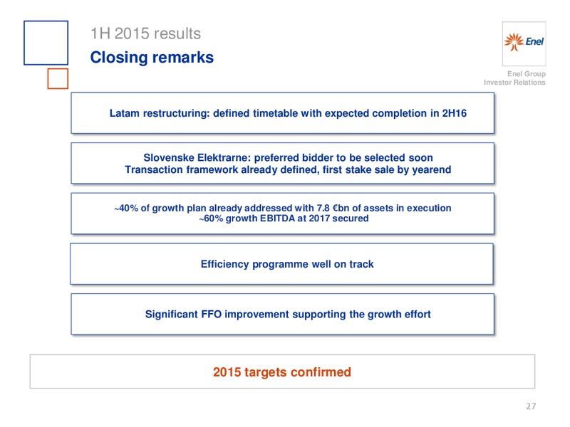 H1 2015 Results – Enel – slide 28