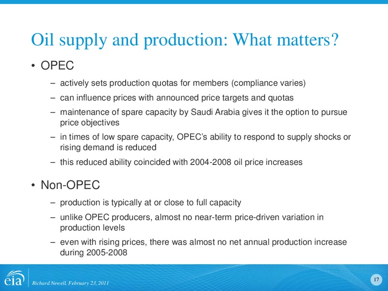 Energy and Financial Markets Overview Crude Oil Price Formation – EIA – slide 17