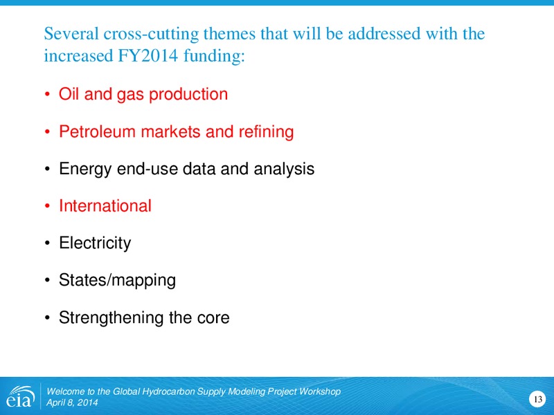 Welcome to the Global Hydrocarbon Supply Modeling Project Workshop – EIA – slide 13