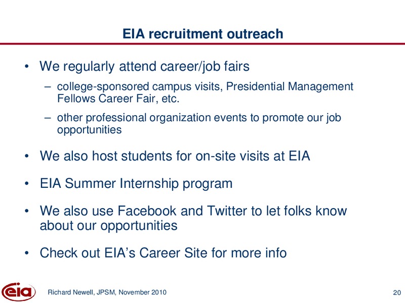 JPSM Introduction to the Federal Statistical System – EIA – slide 20
