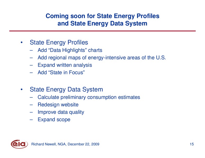 Annual Energy Outlook 2010 and Priority Data Improvements – EIA – slide 15